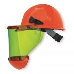 Honeywell AS1000HAT W H Salisbury Hard Cap with Ratchet Suspension, Chin Guard and AS1000 Series Arc Flash Face Shield, Orange