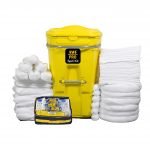 65 Gallon Oil Only Spill Kit Plus Protection Kit, Pro Grade,150 PC: Wheeled Cart, 100 Heavy Duty Pads 15”x19”, 6 Socks 12’, 7 Socks 4', 8 Pillows,Tyvek Suits,Boot Covers,Googles,Gloves,Bags & Sign