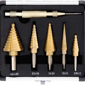 6-Piece Step Drill Bit Set by Volterin Cone Titanium Coated High Speed Steel with Box Total 50 Sizes | Multi-Functional Industrial DIY Metalworking