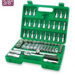 60-Piece Professional Grade Flank Socket Set Silver/Black/Green 0.375inch